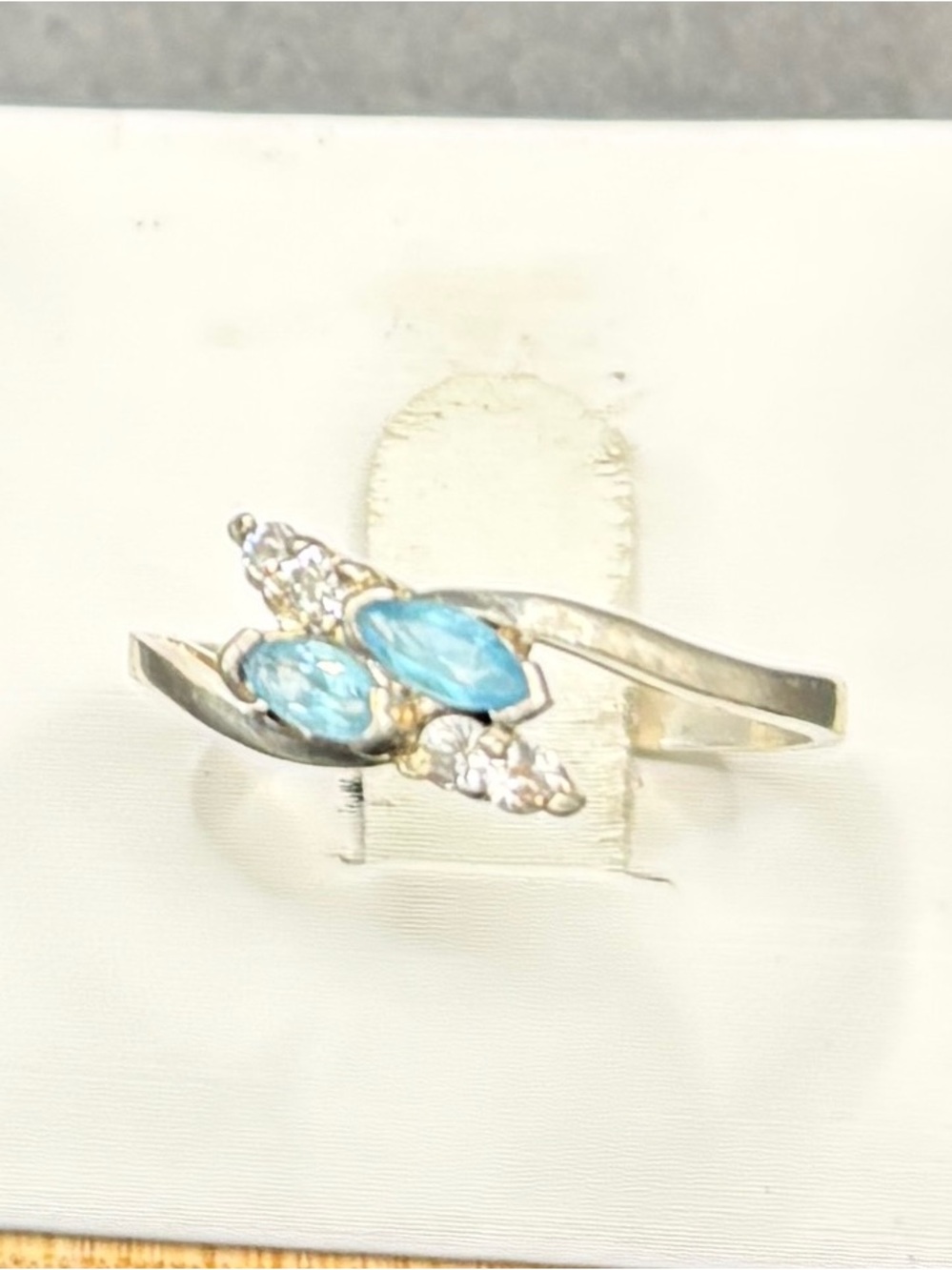 Vintage Classic Blue Topaz and Cubic Zirconia Sterling Ring an Avon Collectable